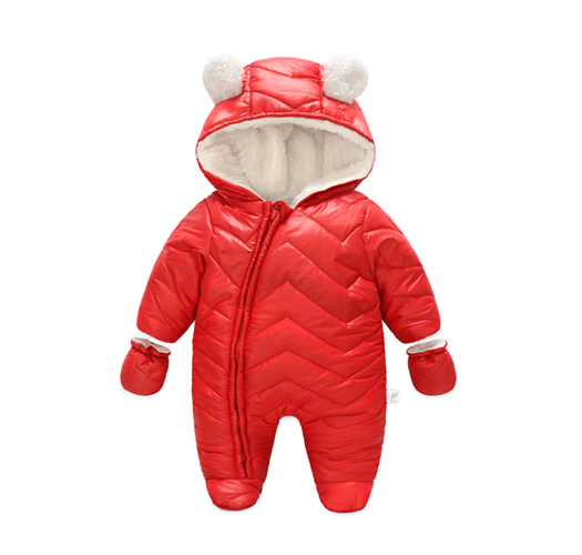 [Joy Multi] Red simple solid color Hood Infant Padding space suit 310154.