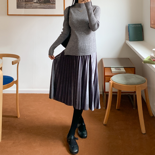 Maternity*Knitted velvet pleated skirt two-piece set (Belt set)