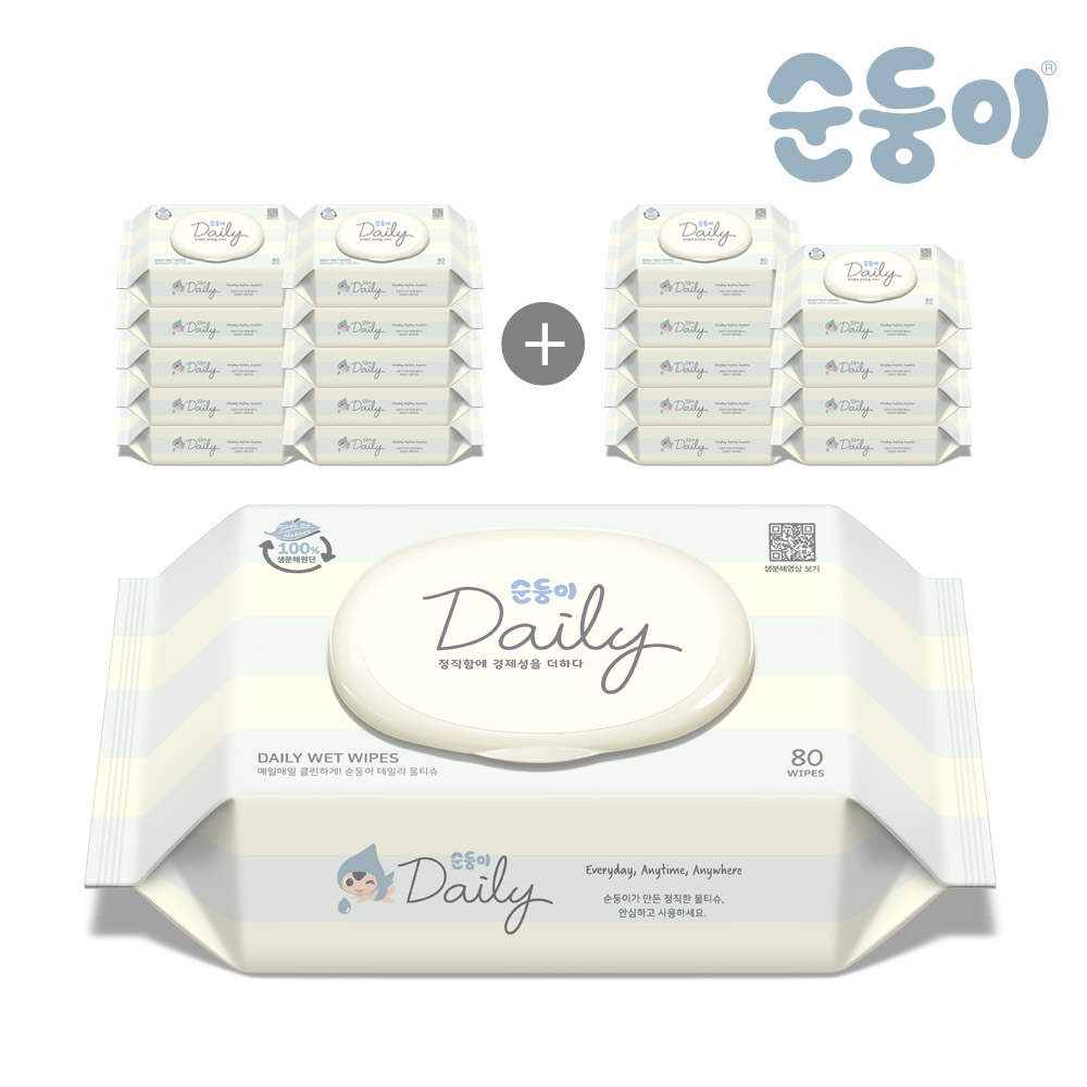 [Sundungi] (100% biodegradable) daily wet tissue cap 80 sheets 20 pack