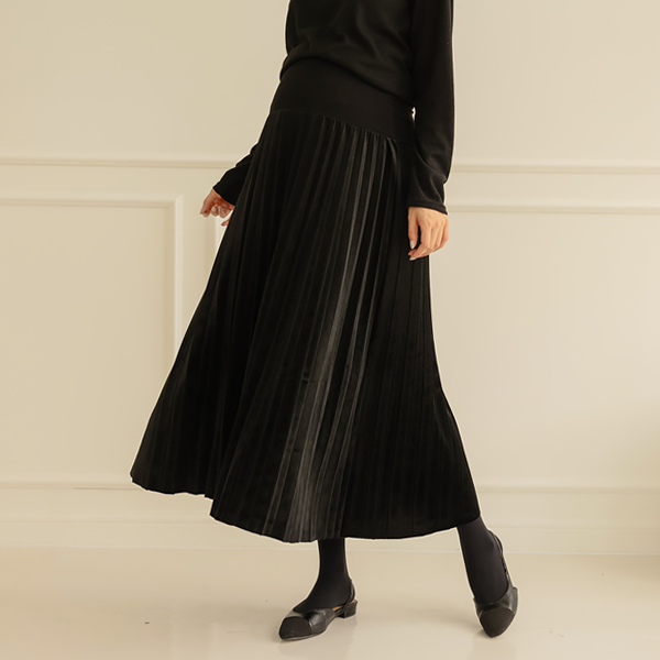 Maternity*Shining Velvet Pleated Maternity Skirt