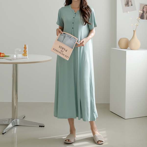 <b>[Free Shipping]</b> Nursing Clothes*Char Comfort Maxi Nursing Short Sleeve Dress