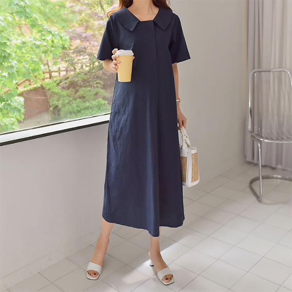 Maternity*Didn’t Know Collared Linen Maternity Dress (Can Breastfeeding)