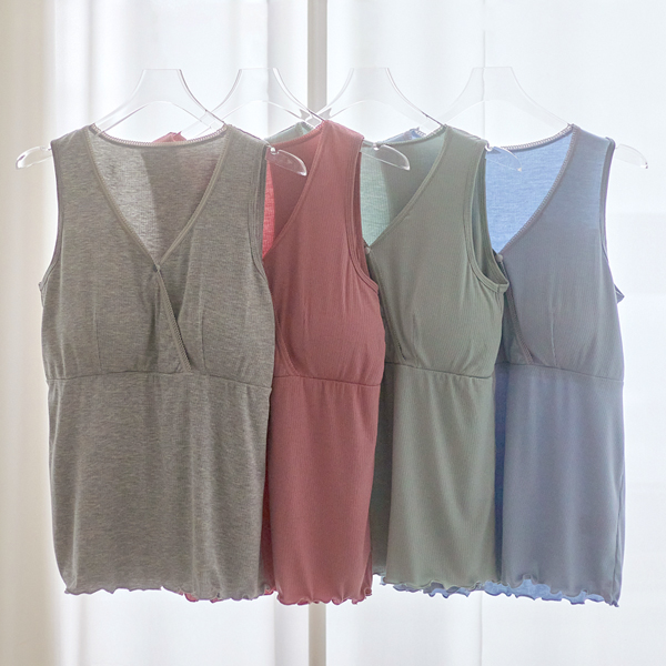 <font color="bb4b57"><b>[Restocked/Popular]</b></font><br> [Jj] Ribbed wrap button pregnant and breastfeeding tank top (Big size ok)