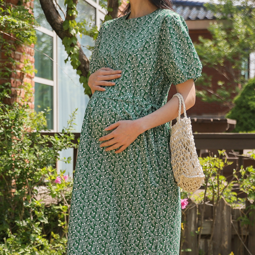 Maternity*Greeny Flower String Maternity Dress