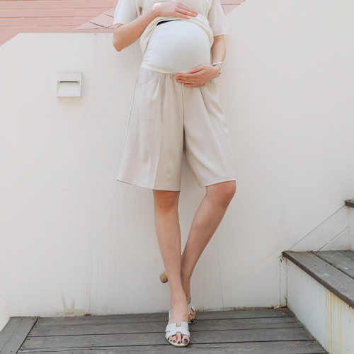 Maternity*Linen-like 5-part pregnant slacks