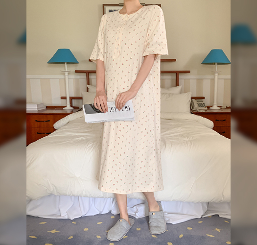 Nursing clothes*Petit Cherry Homewear Short Sleeve Nursing Dress