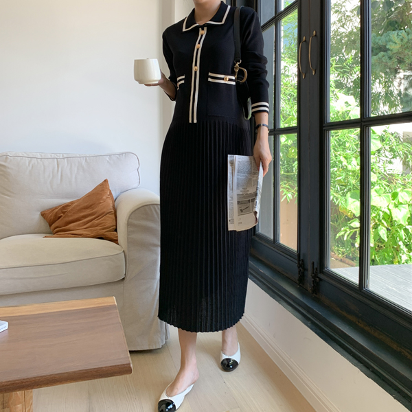 Maternity*collar line long sleeve maternity dress