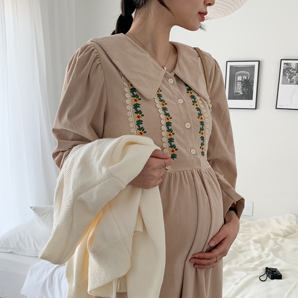 Maternity*Floring corduroy maternity dress