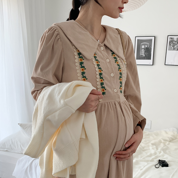 <b>[Limited-time discount]</b> Maternity*Flowering corduroy maternity dress