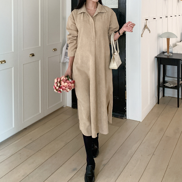 Maternity*Semi-open golden long shirt maternity dress