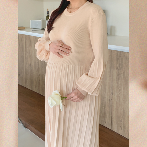 <b>Limited quantity SALE</b><br> Maternity*Balloon-sharp pleated maternity dress