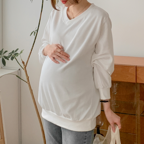 Maternity*Basic loose fit V-neck sweatshirt