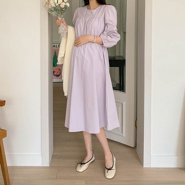 Maternity*Lavender Cotton Banding Maternity Dress