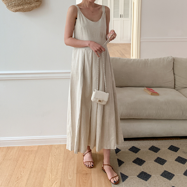 <b>[Limited time discount]</b> Maternity*Linen pleated tank top maternity dress