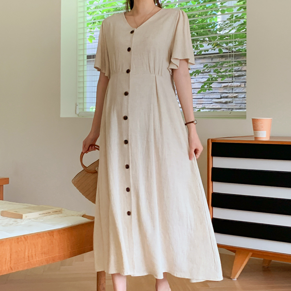 <b>[Limited-time discount]</b> Maternity*Linen banding maternity long dress (can be breast-feeding)