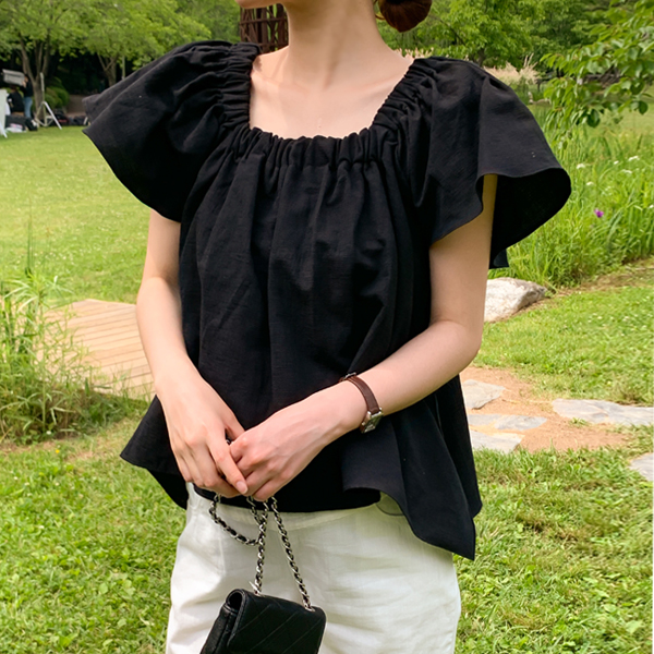 Maternity*Wing banding linen blouse (off-shoulder available)