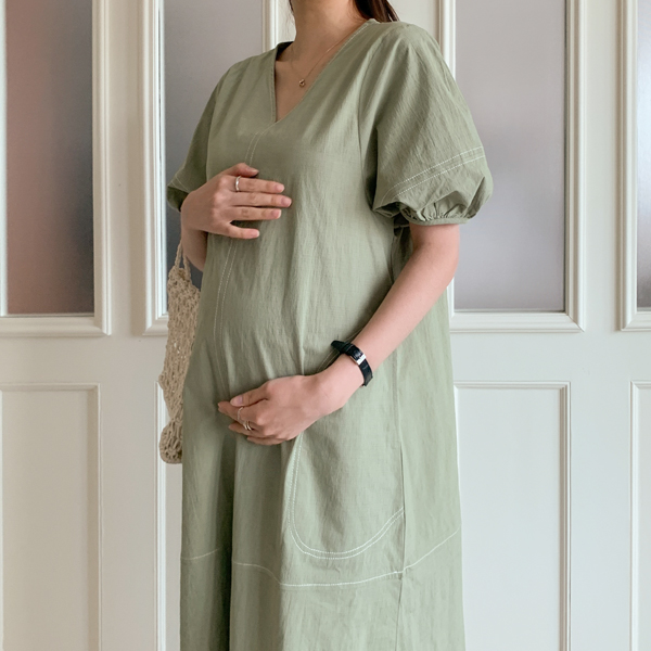 Maternity*Linen stitch pocket maternity dress