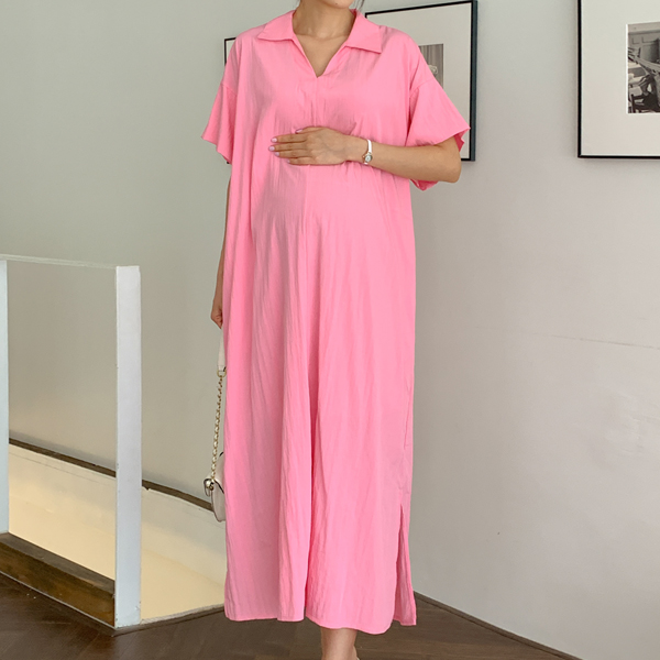 Maternity*Colored V-neck loose fit maternity dress