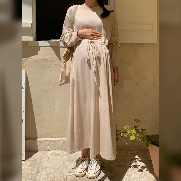 Maternity*Basic pocket string maternity dress