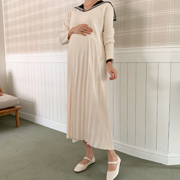 Maternity* Challang sailor pleats maternity dress