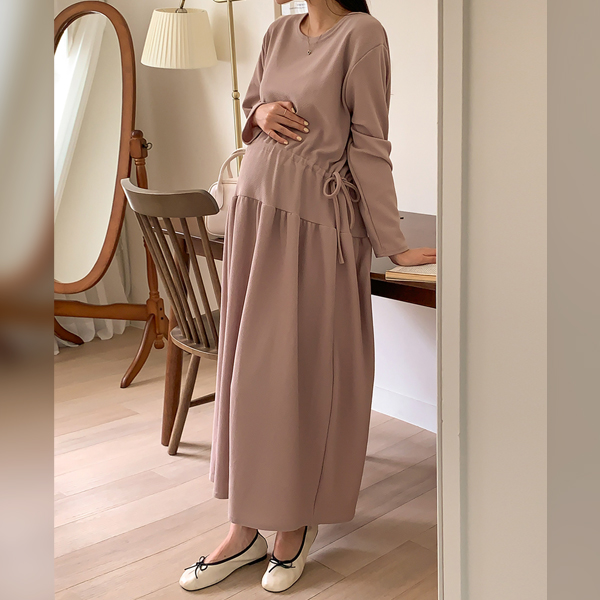 Maternity*Wrinkle-free string adjustment maternity dress