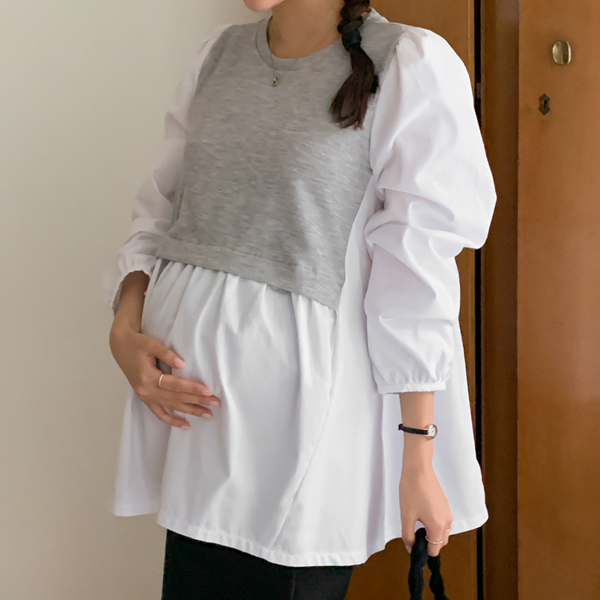 Maternity*Powderite color matching maternity blouse
