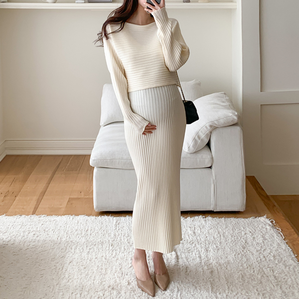 Maternity*Moist Ribbed Crop Tower Knit Maternity Dress (Sleeveless dress + Tower set)