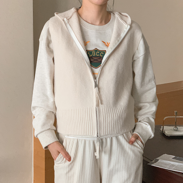 Maternity*Two-way zipper hooded knit vest