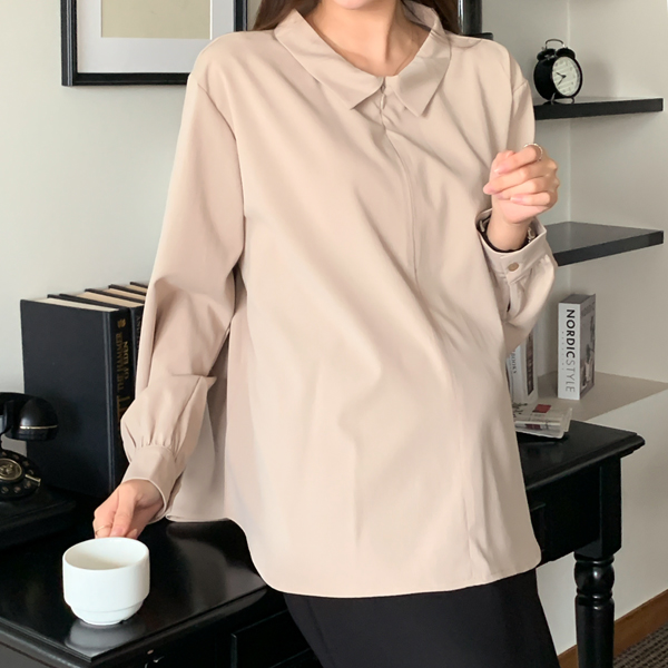 Maternity* Half zip-up maternity blouse (possible for breastfeeding)