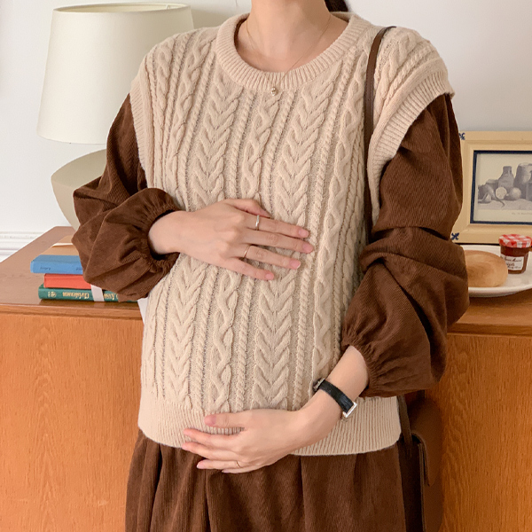 Maternity*Cable Round Knit Vest