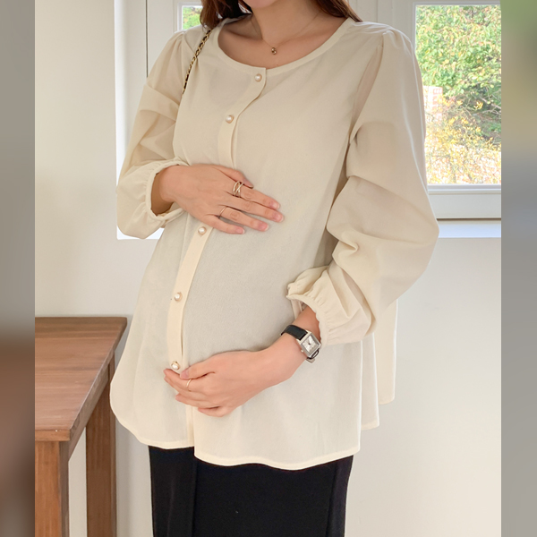 <b>[Limited-time discount]</b> Maternity*Golden pearl button maternity blouse (breastfeeding possible)