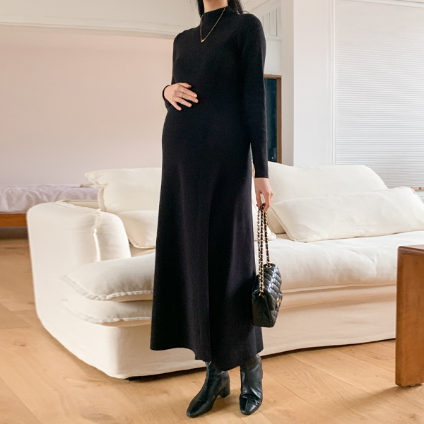 Maternity*Plain half-neck knit maternity dress