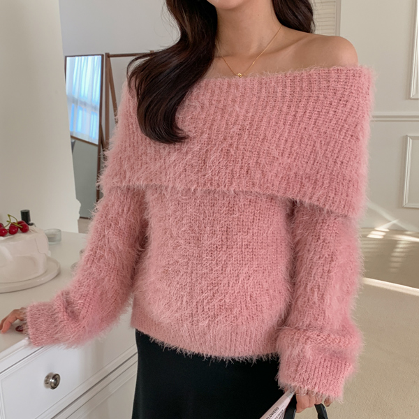 Maternity*Fondant Hairy Off shoulder knit