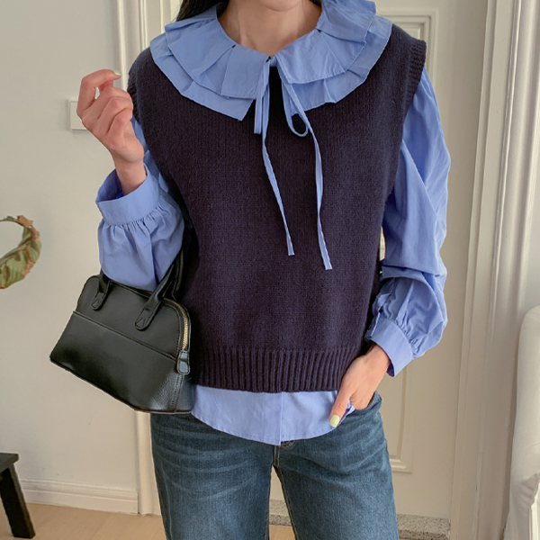 Maternity*Match pleated collar knit vest set