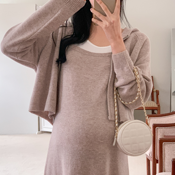 Maternity*Merino wool knit zip-up