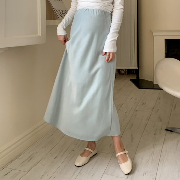 Early to mid-term mom*Lisa Satin Flare Long Banding Skirt