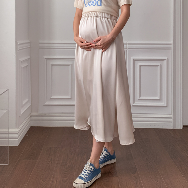 Early to mid-term mom*Silk flare long banding skirt 