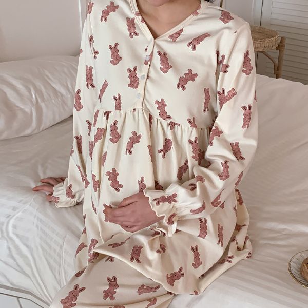 Maternity*Homewear cute rabbit top and bottom set (possible for breastfeeding)
