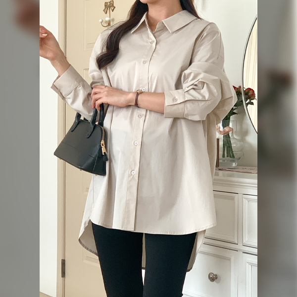 Maternity*Unflattering loose fit back button maternity shirt (possible for breastfeeding)