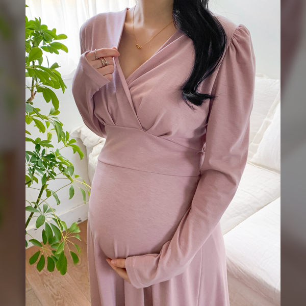Maternity*roseD Line Wrap Maternity Dress (Can Breastfeeding)
