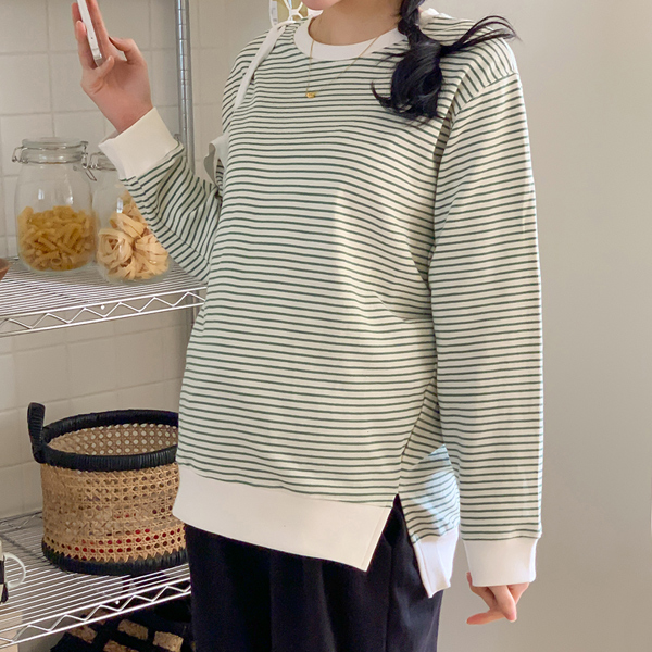 Maternity*Dangara color combination slit sweatshirt