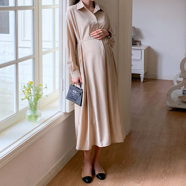 Maternity*Silky caravan button maternity dress (String set)