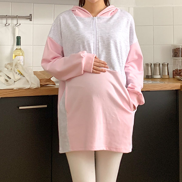 Maternity*Lulu color matching hooded maternity t-shirt (possible for breastfeeding)