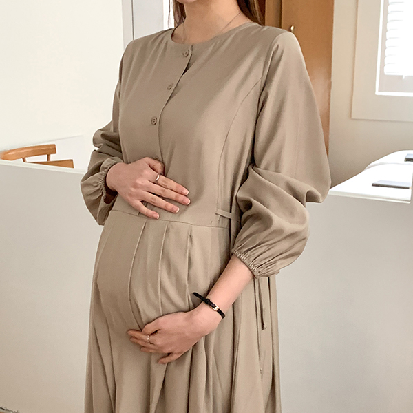 Maternity* Front and back pleated adjustment maternity dress (possible for breastfeeding)