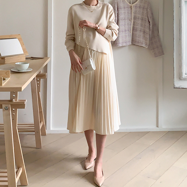 <b>[Limited Quantity SALE]</b> Maternity*Calm Uneven Pleated Maternity Dress