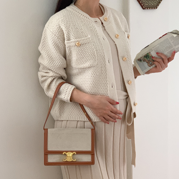 Maternity*Gold Waffle Weave Thick Cardigan
