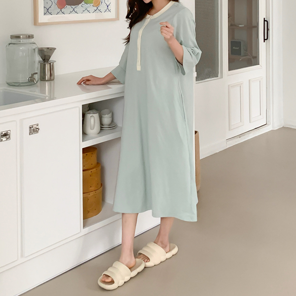 Nursing clothes*Comfortable organic 10-second nursing dress (three-quarter sleeves)