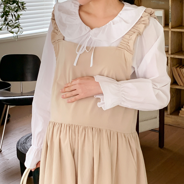 Maternity*Ribbon pin tuck collar blouse (possible for breastfeeding)