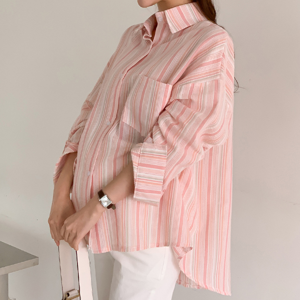 Maternity*Tone-on-tone pocket Striped shirt