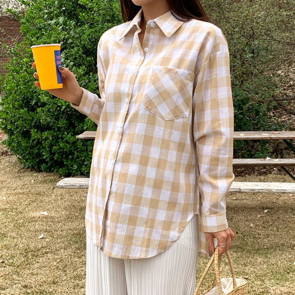 <b>[Limited-time discount]</b> Maternity*Linen check box fit shirt